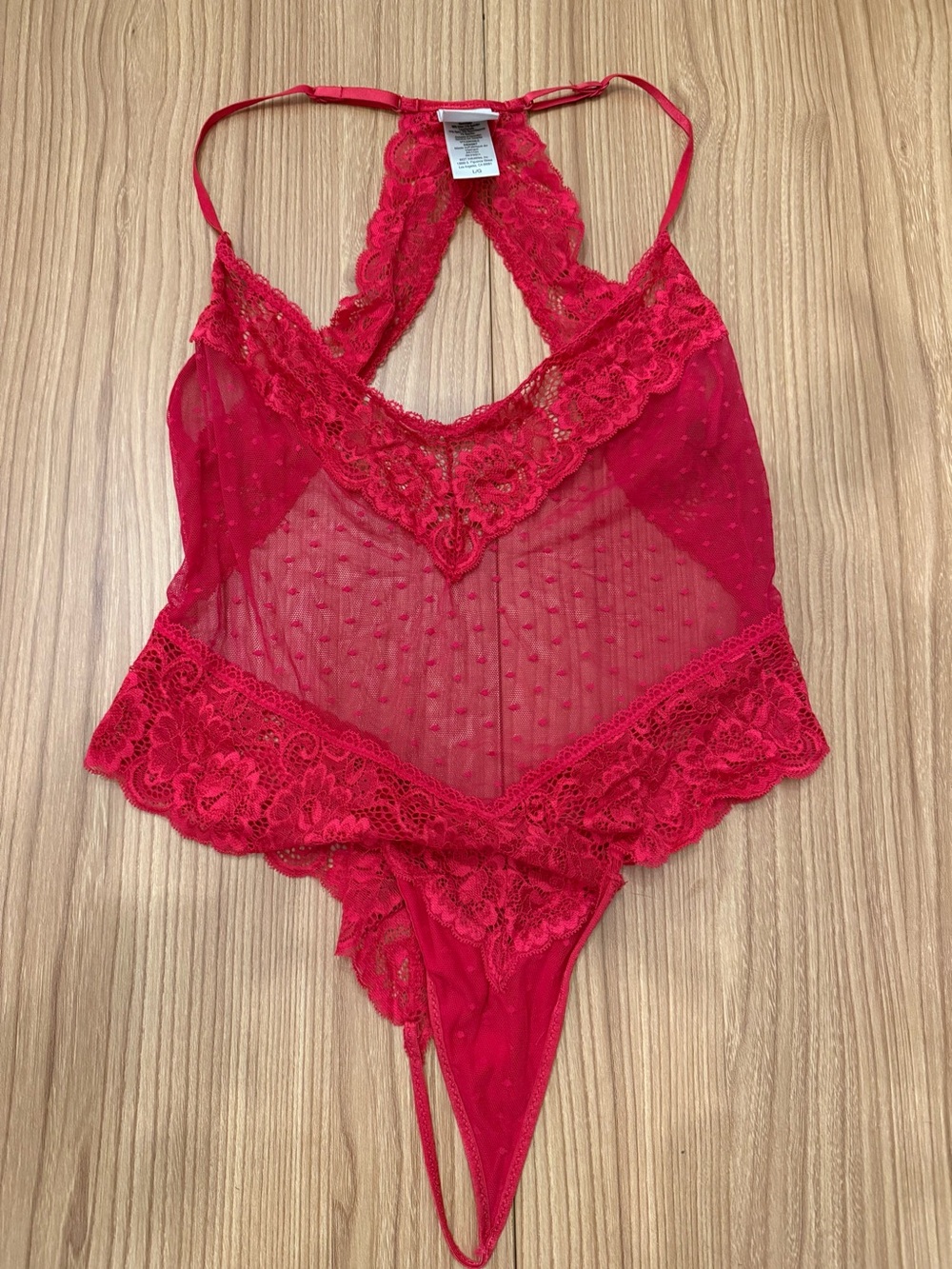 Lace & Mesh Halter Chemise in Red